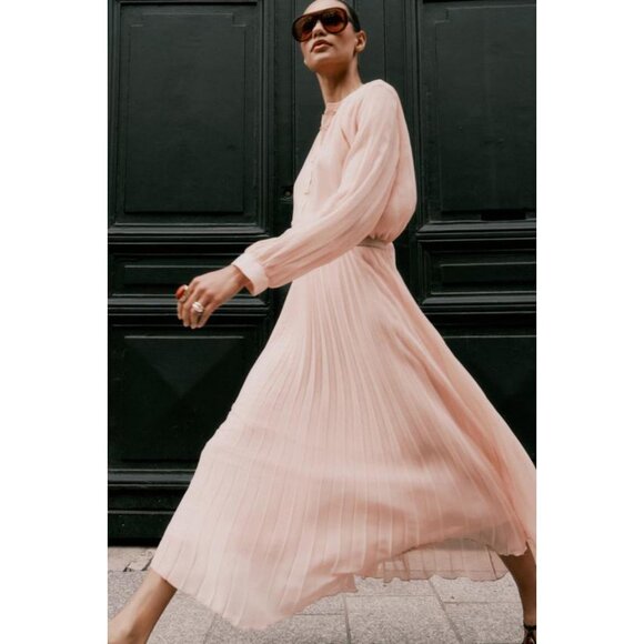 ZARA PLEATED MIDI DRESS WITH BELT - Picture 1 of 11
